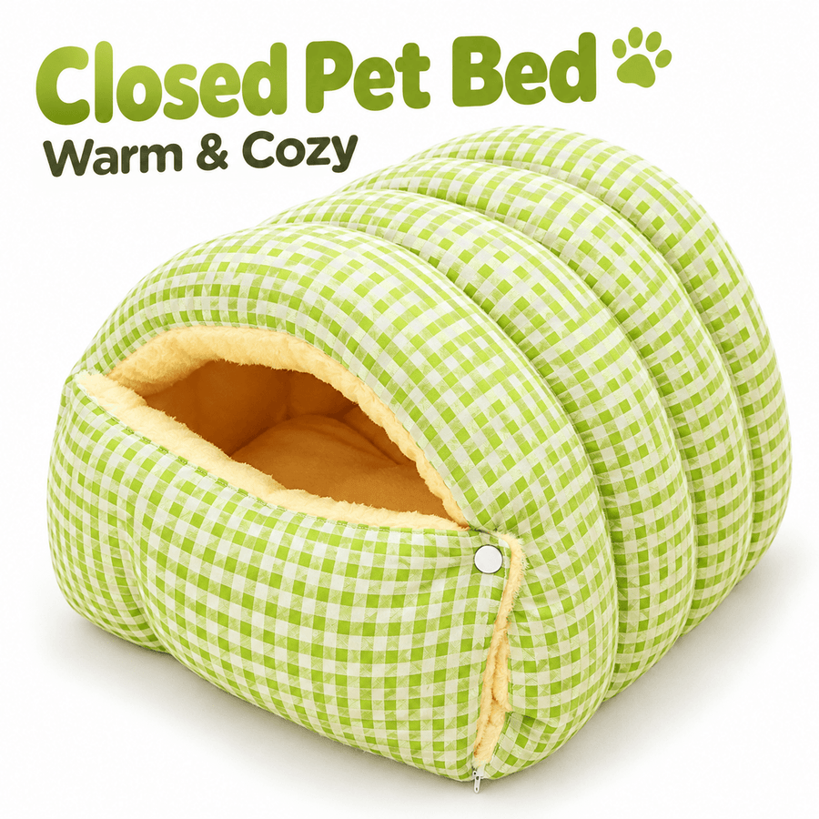 Cozy Cat Cave Bed – Enclosed Plush Gingham Sleeping Nest for Cats & Small Dogs