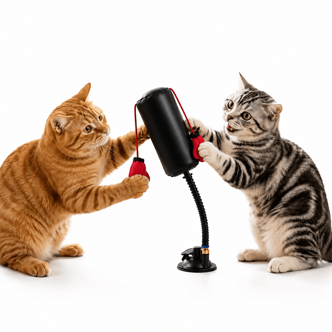 Cat batting a suction-cup boxing toy secured to a smooth stable surface