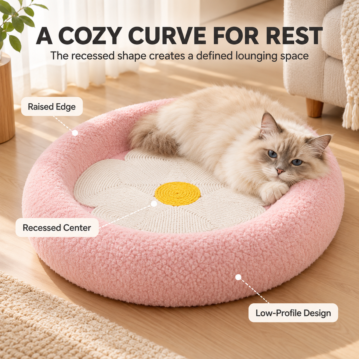 Flower Cat Scratcher Lounge – 2-in-1 Round Cat Scratching Bed Fursera