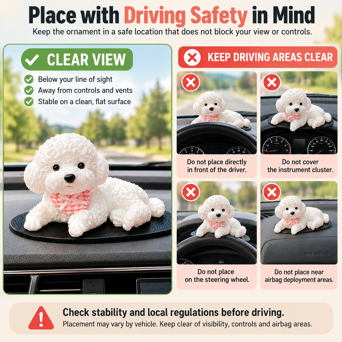 Cute Puppy Dashboard Ornament with Anti-Slip Mat Fursera