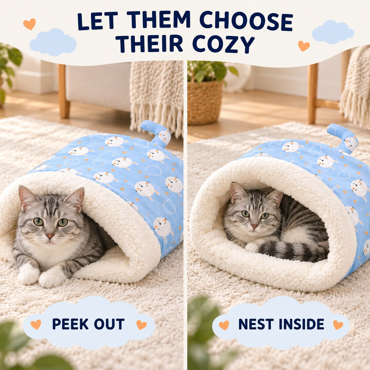 Plush-Lined Cat Sleeping Bag | Soft Burrowing Cat Bed Fursera