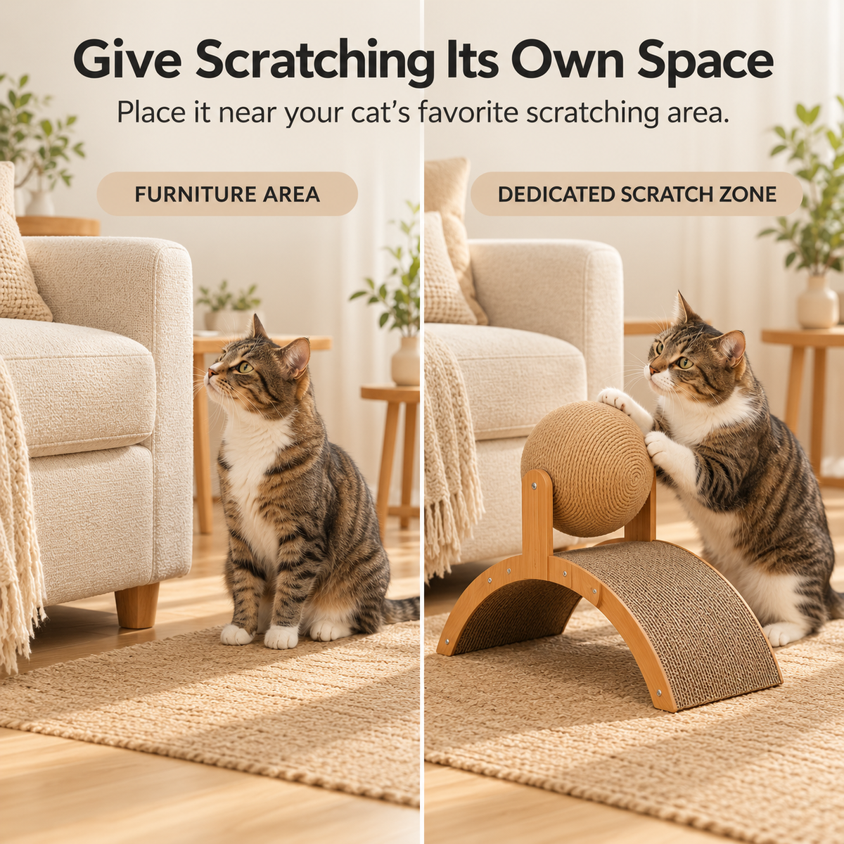 Arch Cardboard Cat Scratcher with Rotating Rope Ball Fursera