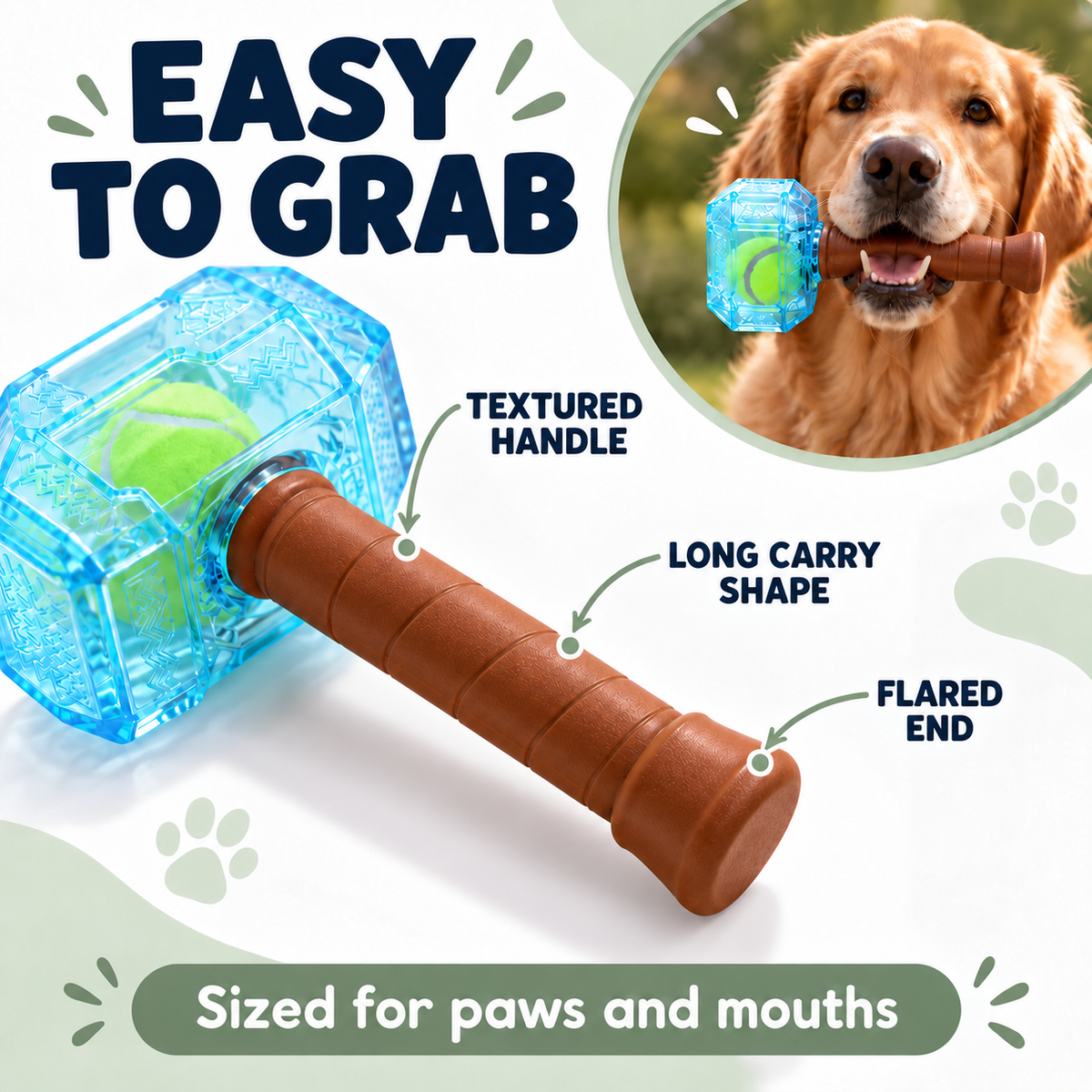 Squeaky Hammer Dog Toy with Enclosed Ball – Interactive Fetch & Carry Toy Fursera