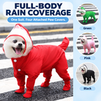 Full-Body Dog Rain Suit with Clear Hood & Attached Paw Covers Fursera