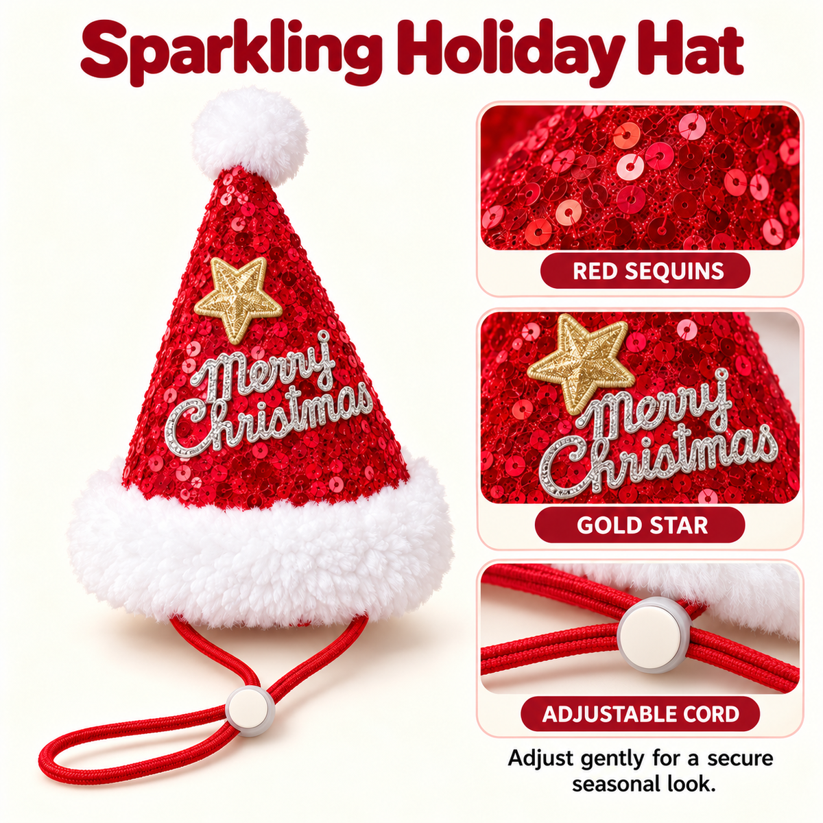 Christmas Pet Santa Costume & Sequin Hat for Cats and Small Dogs Fursera