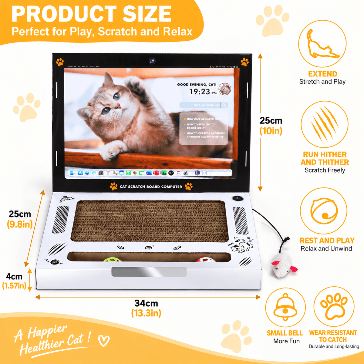 Laptop Cat Scratcher with Mouse Toy & 2 Bell Balls Fursera
