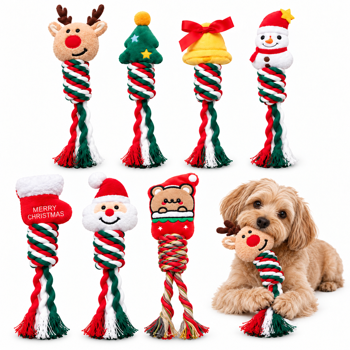 7-Piece Christmas Dog Toy Set – Festive Plush & Cotton Rope Toys for Chewing, Tugging & Fetch Fursera