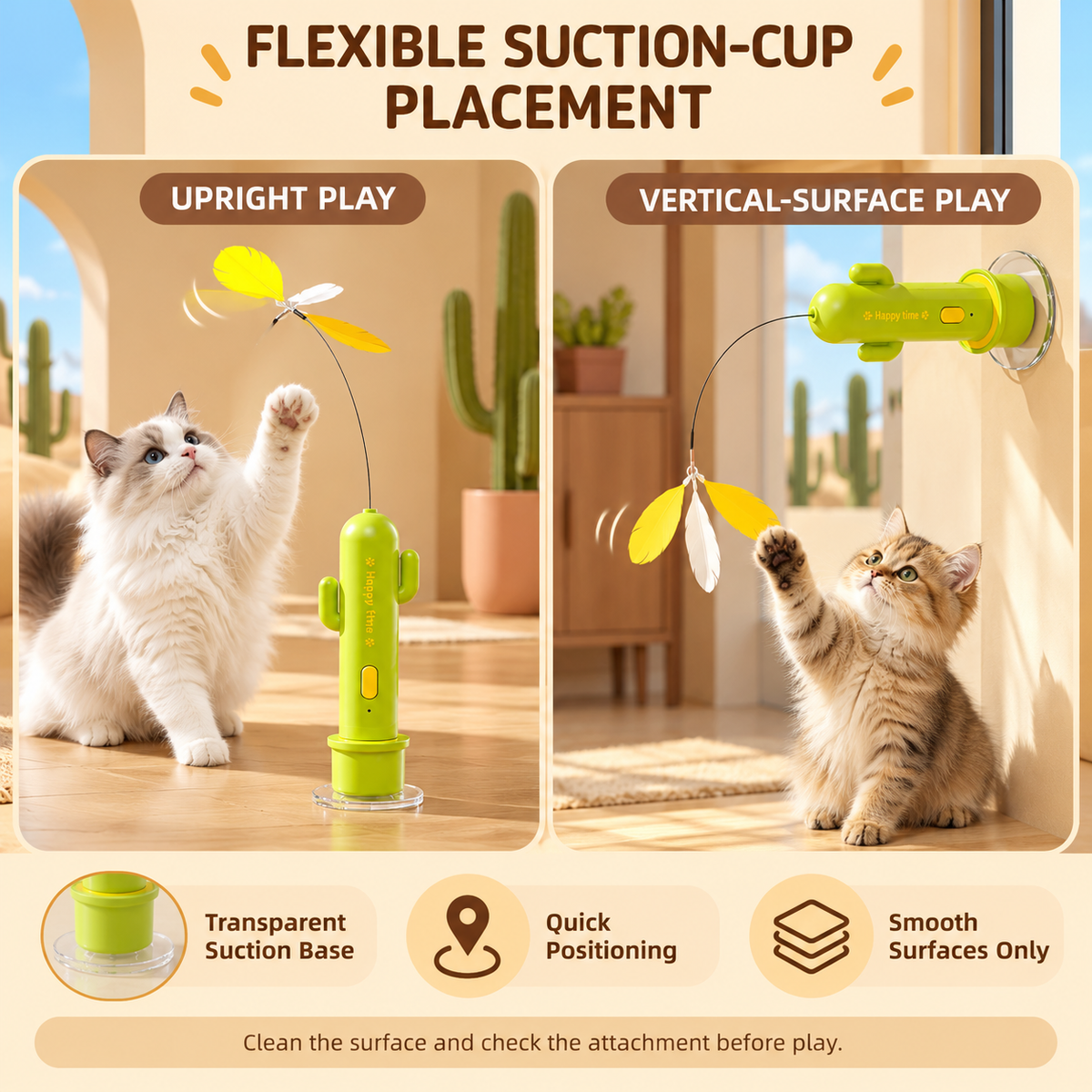 3-in-1 Rechargeable Cactus Cat Teaser Toy with Suction Base Fursera