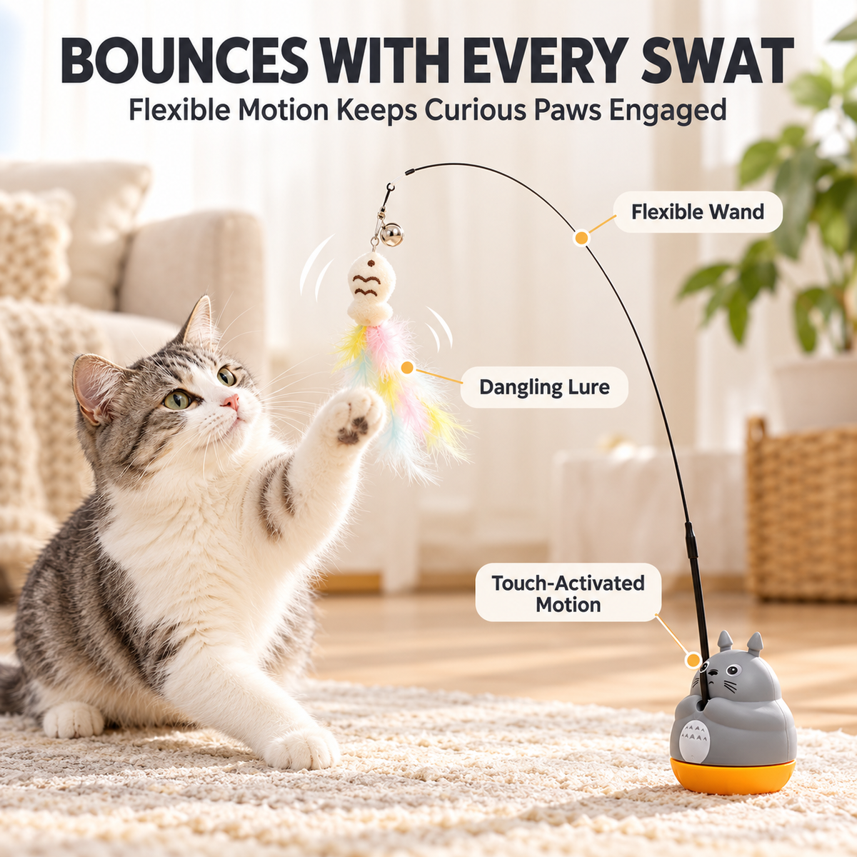 Bouncing Fish & Feather Cat Teaser Toy Fursera