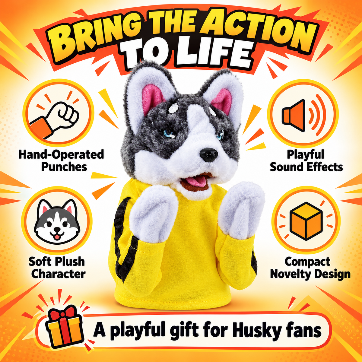 Husky Boxing Hand Puppet with Sound Effects – Interactive Plush Toy Fursera