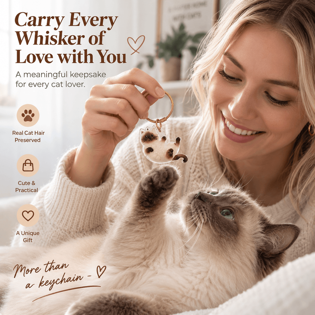 Pet Fur Keepsake Keychains – 2-Pack Cat-Shaped Charms Fursera