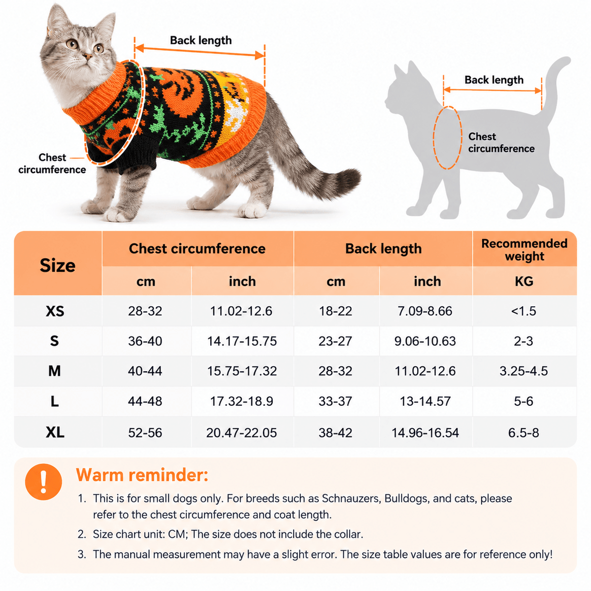 Halloween Pumpkin Pet Sweater for Cats & Small Dogs Fursera