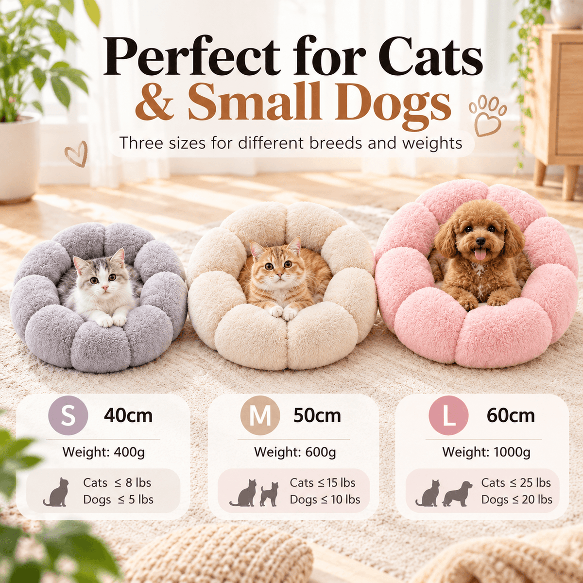 Flower-Shaped Pet Bed for Cats & Small Dogs – Soft Fleece Donut Bed Fursera