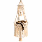 Boho Macrame Cat Hammock – Handwoven Hanging Cat Bed with Free Cushion Fursera
