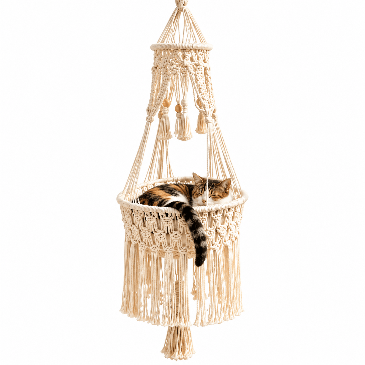 Boho Macrame Cat Hammock – Handwoven Hanging Cat Bed with Free Cushion Fursera
