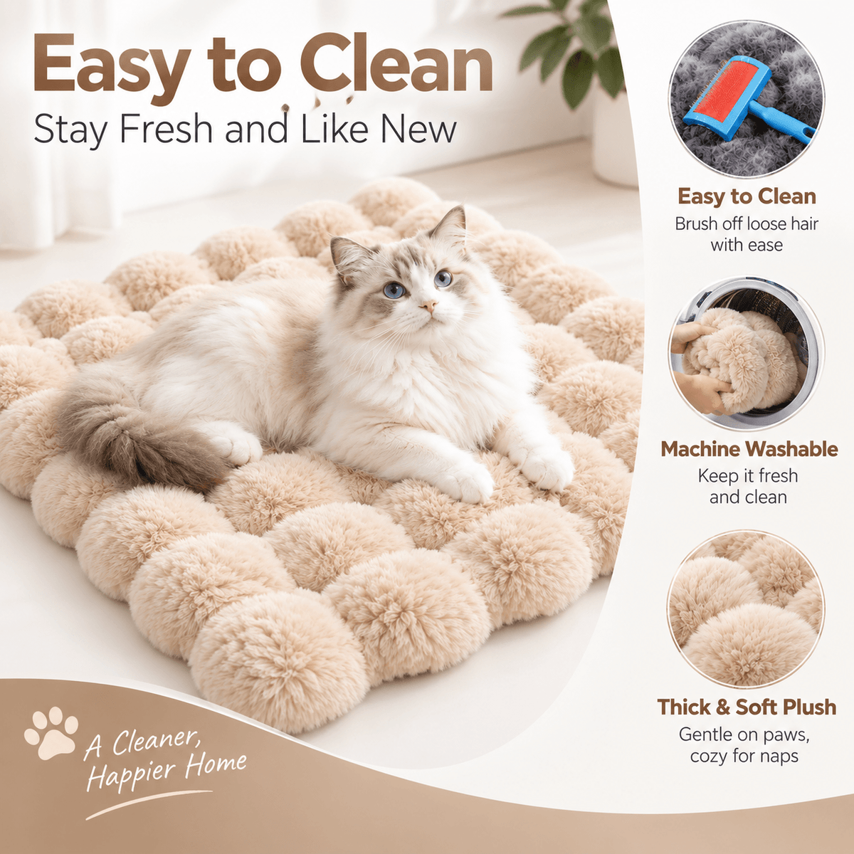 Washable Plush Pet Bed Mat for Cats & Dogs – Non-Slip Fursera