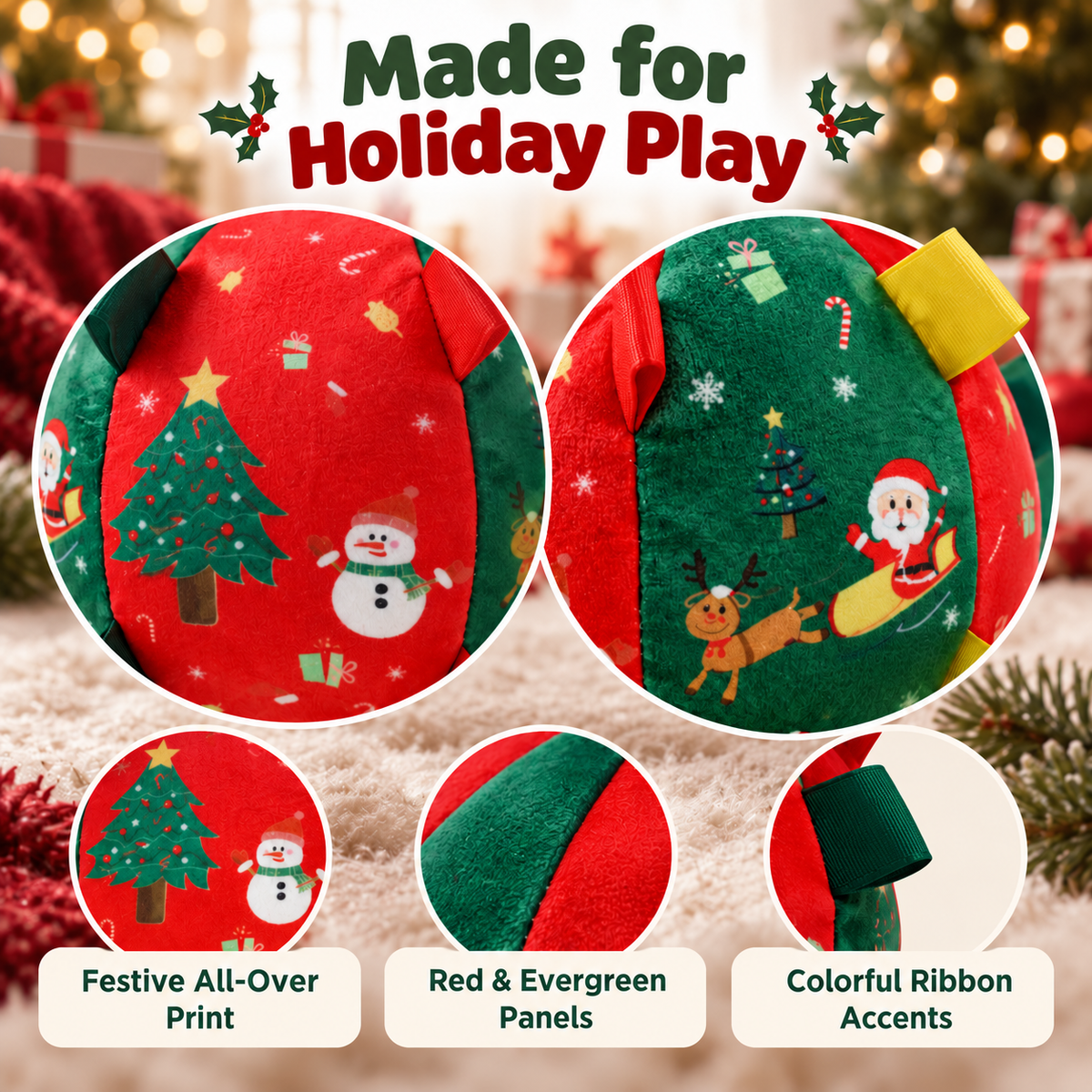Christmas Plush Dog Ball Toy  – Bell or Rechargeable Version Fursera