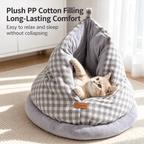 Cozy Gingham Cat Cave Bed – Plush-Lined Hideaway Fursera