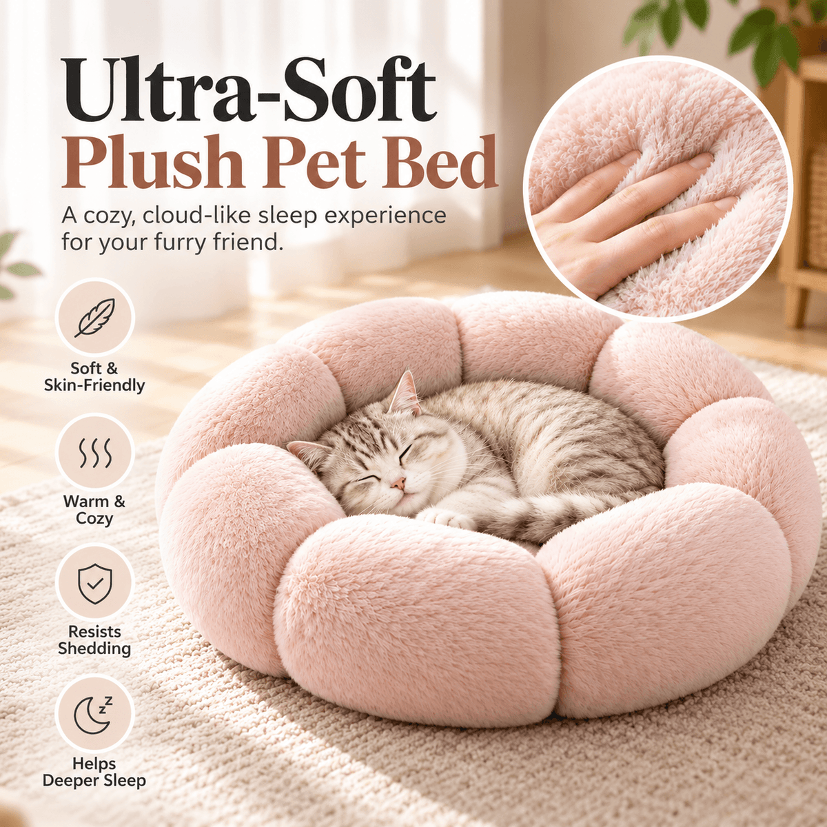 Flower-Shaped Pet Bed for Cats & Small Dogs – Soft Fleece Donut Bed Fursera