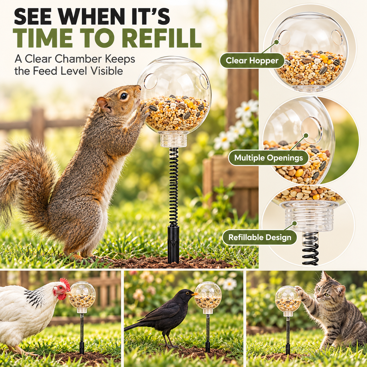 Spring-Mounted Chicken Pecking Toy & Treat Dispenser – Clear Refillable Feeder Fursera