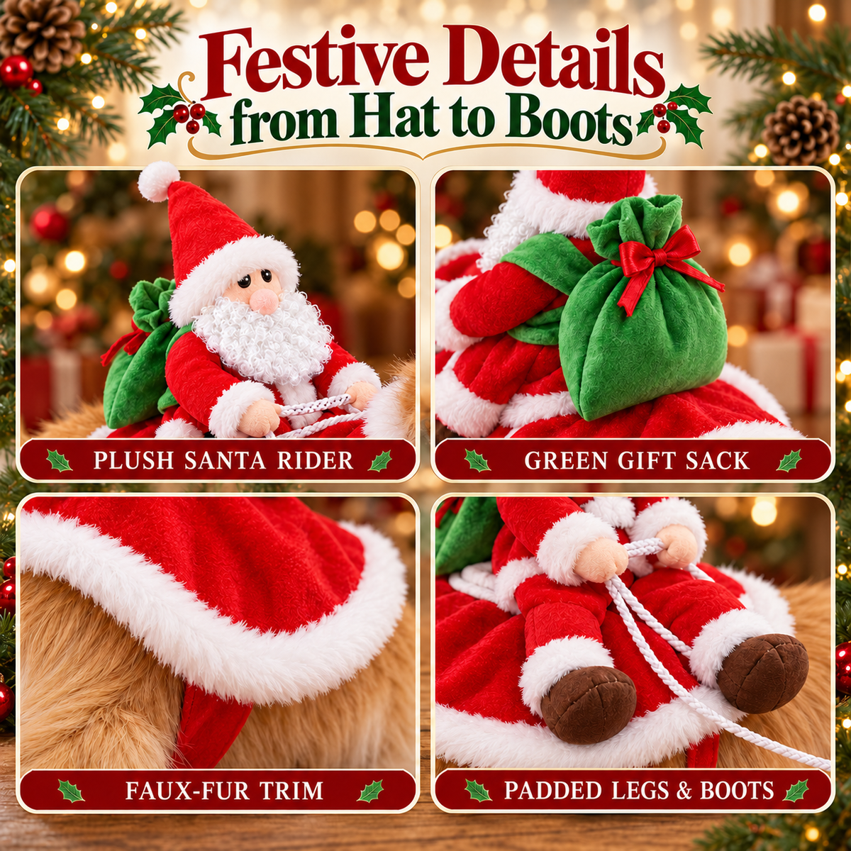 Santa Rider Dog Christmas Costume – Adjustable Holiday Cape Fursera