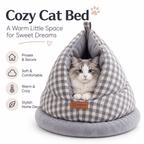 Cozy Gingham Cat Cave Bed – Plush-Lined Hideaway Fursera