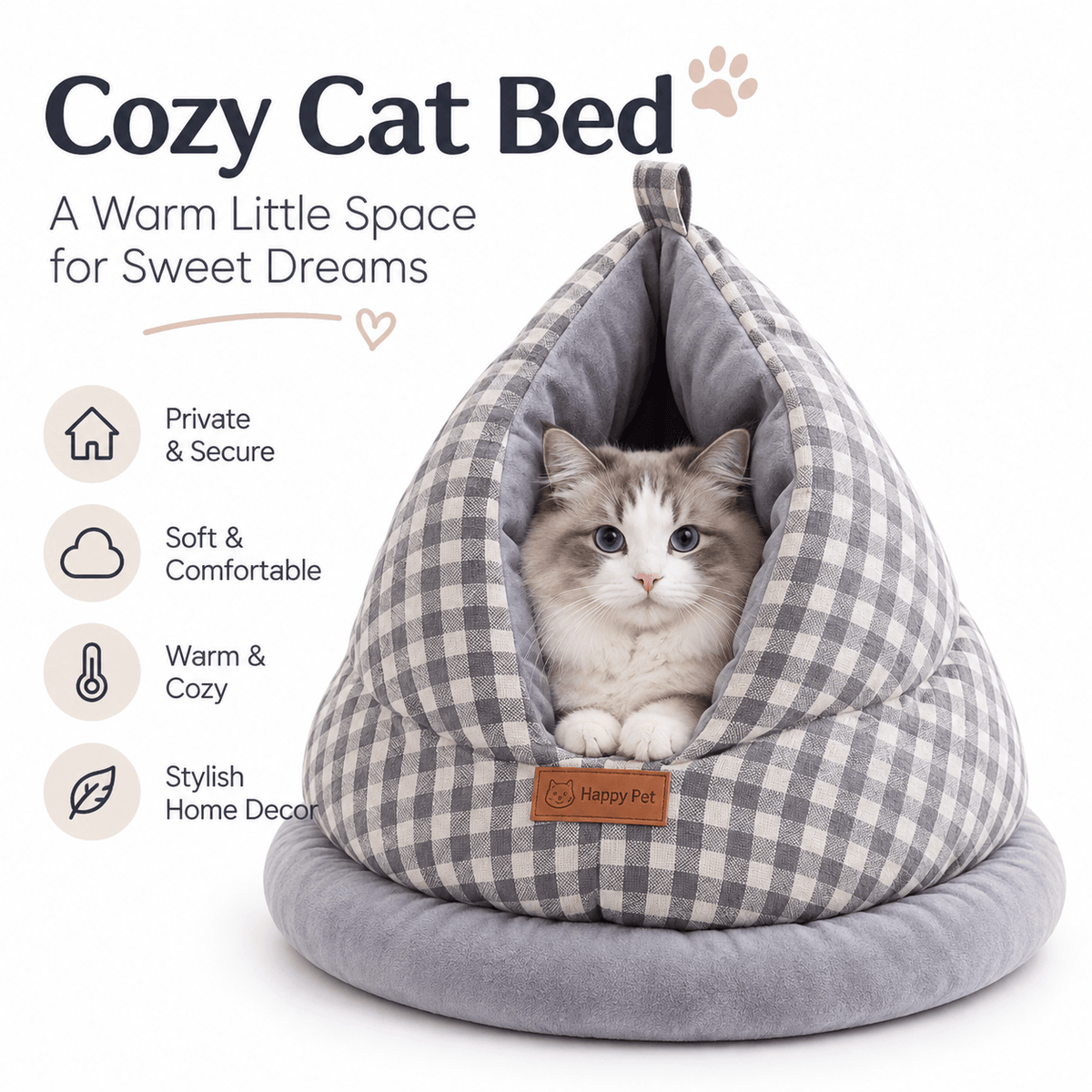 Cozy Gingham Cat Cave Bed – Plush-Lined Hideaway Fursera