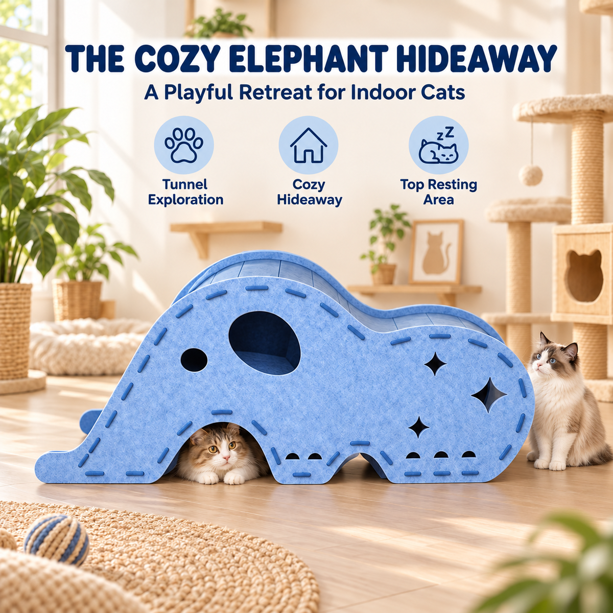 Elephant Felt Cat Tunnel & Hideaway – Indoor Cat Play & Rest Space Fursera