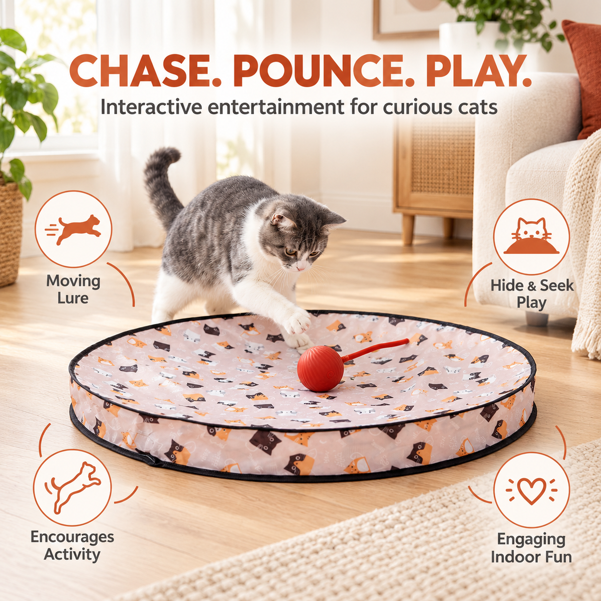 Interactive Cat Play Mat with Moving Ball & Tail – Hide & Seek Cat Toy Fursera