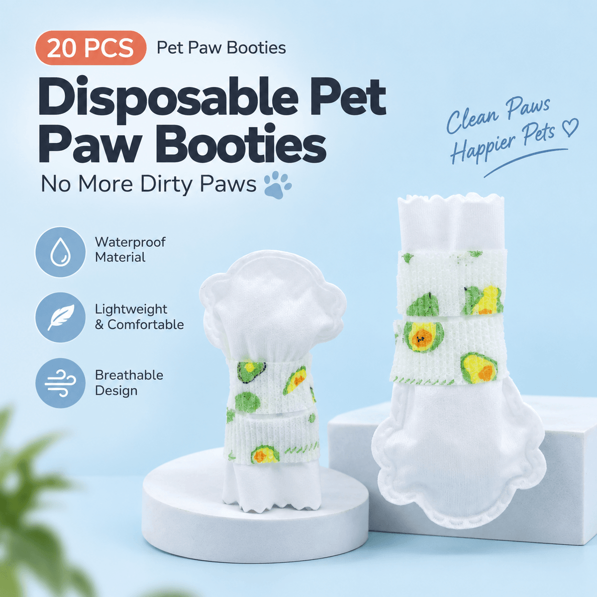 Disposable Dog Booties – Waterproof Paw Covers with Adjustable Straps, 20-Pack Fursera
