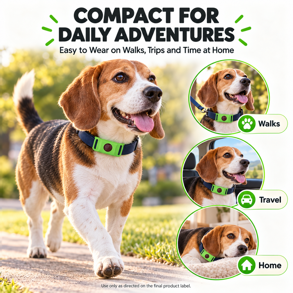 Green Collar-Mounted Pet Tag with Flexible Dual-Slot Holder & Adjustable Collar Fursera