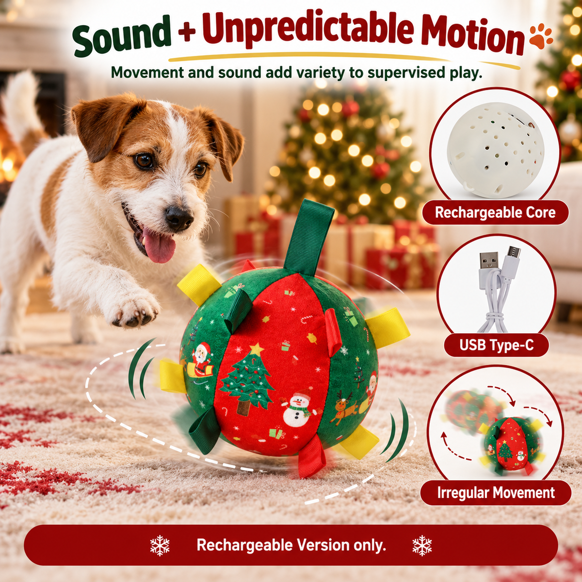 Christmas Plush Dog Ball Toy  – Bell or Rechargeable Version Fursera