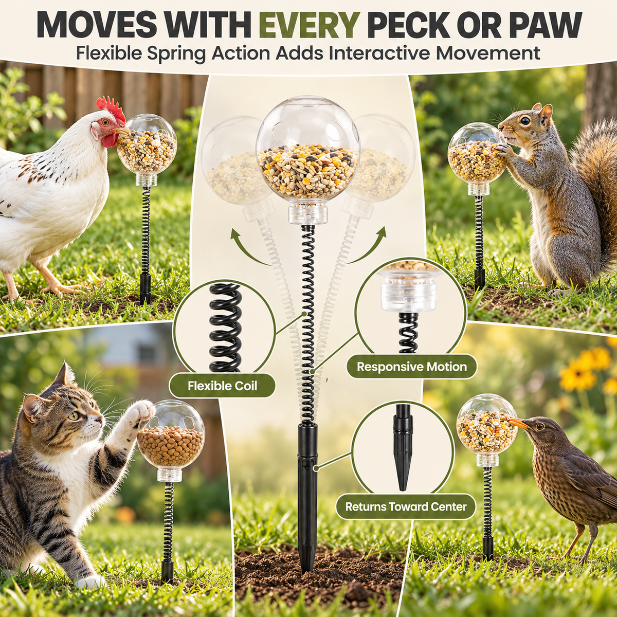 Spring-Mounted Chicken Pecking Toy & Treat Dispenser – Clear Refillable Feeder Fursera