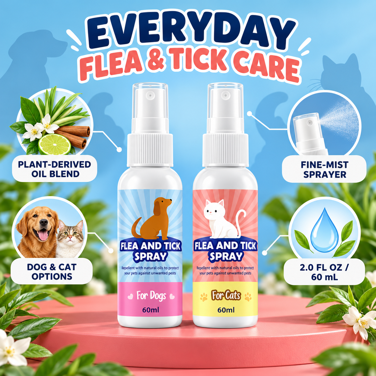 Flea & Tick Spray – Choose Dog or Cat Formula, 2 fl oz (60 mL) Fursera