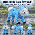 Full-Body Dog Rain Suit with Clear Hood & Attached Paw Covers Fursera