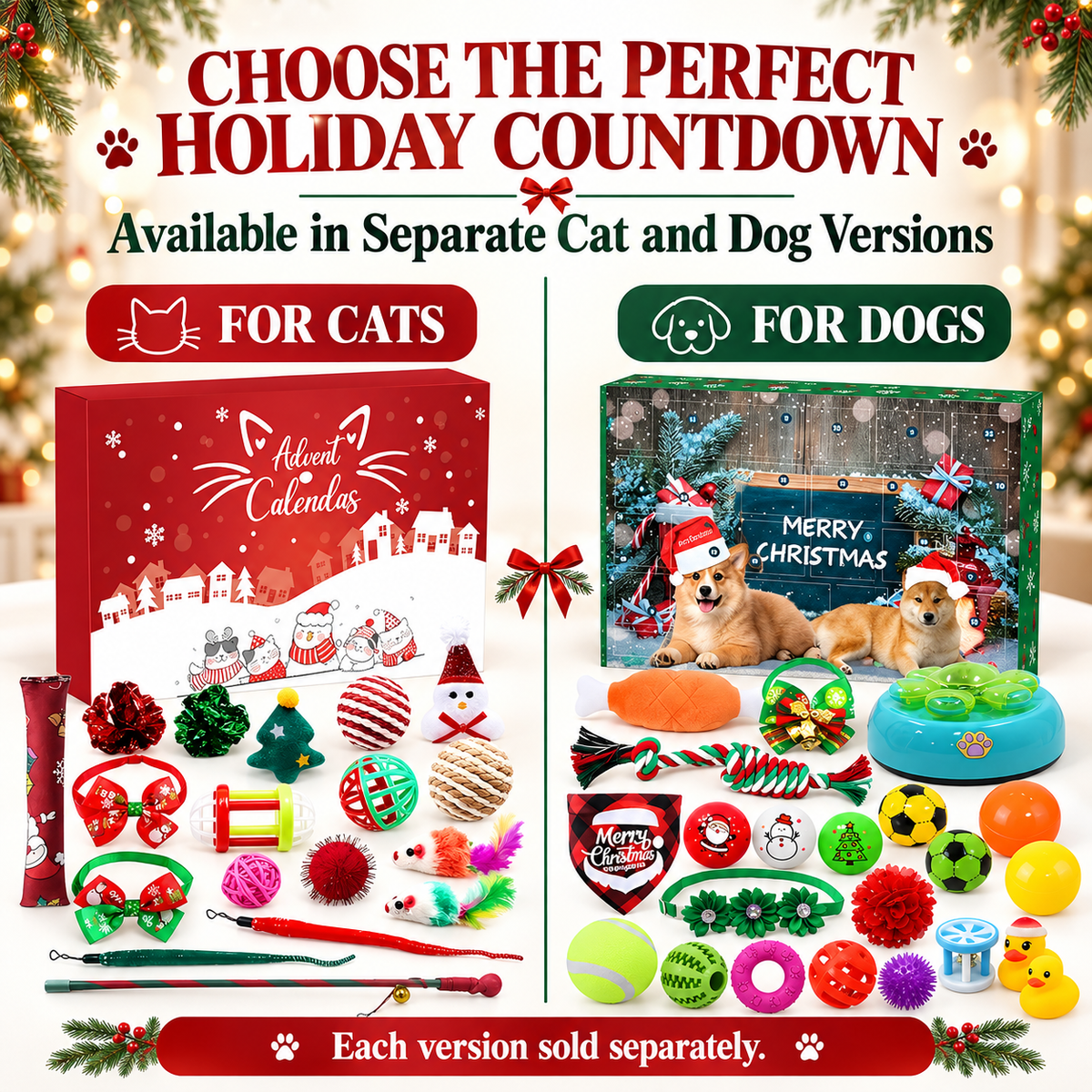 Christmas Pet Toy Advent Calendar – Holiday Countdown Gift Box, Cat or Dog Version Fursera