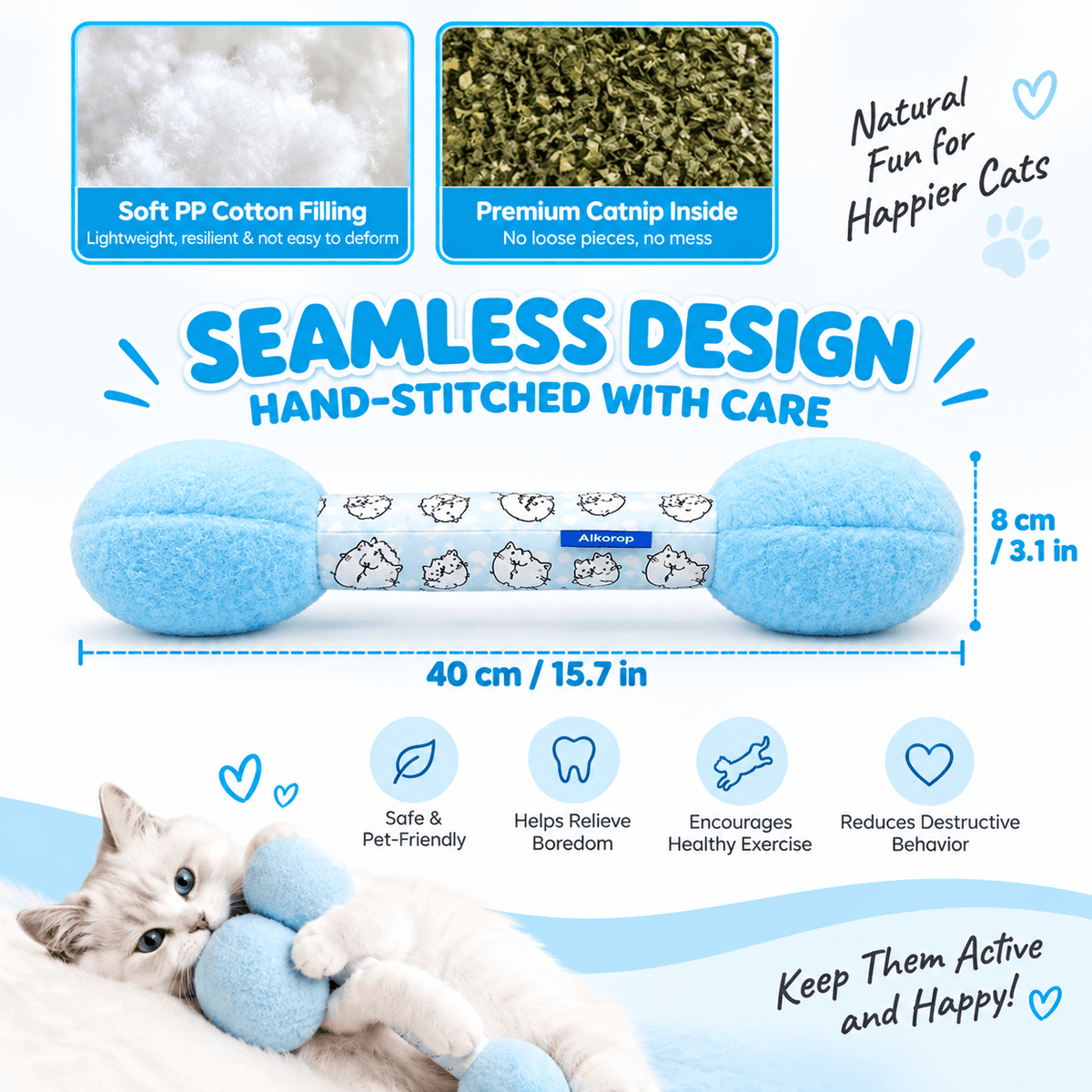 Catnip Kicker Toy – 15.7-Inch Plush Dumbbell for Cats Fursera