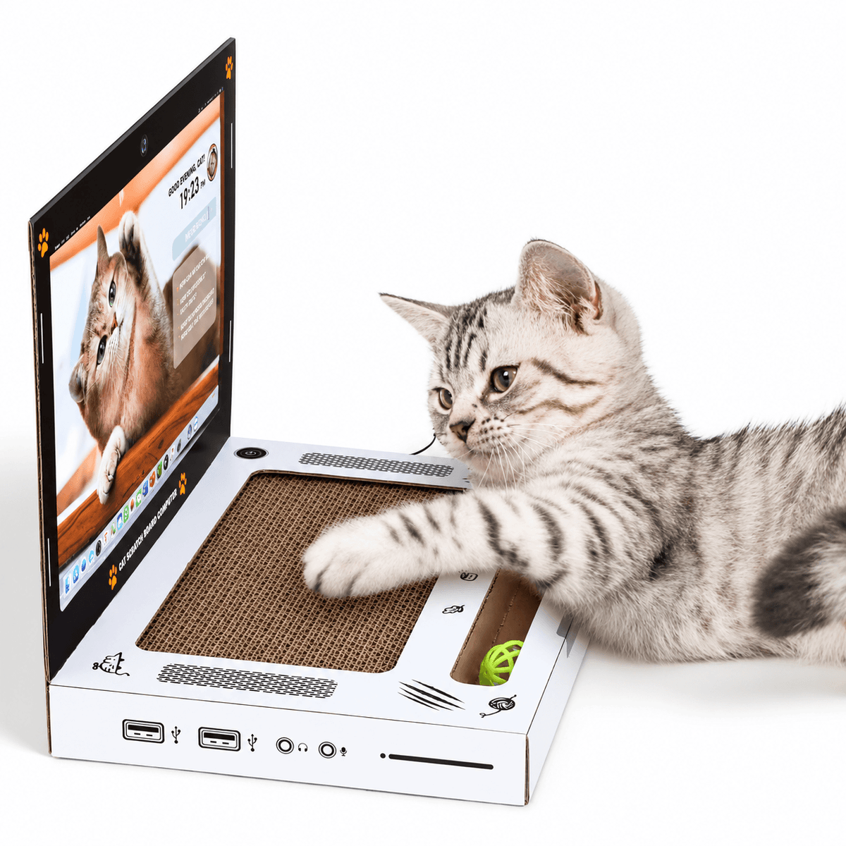Laptop Cat Scratcher with Mouse Toy & 2 Bell Balls Fursera