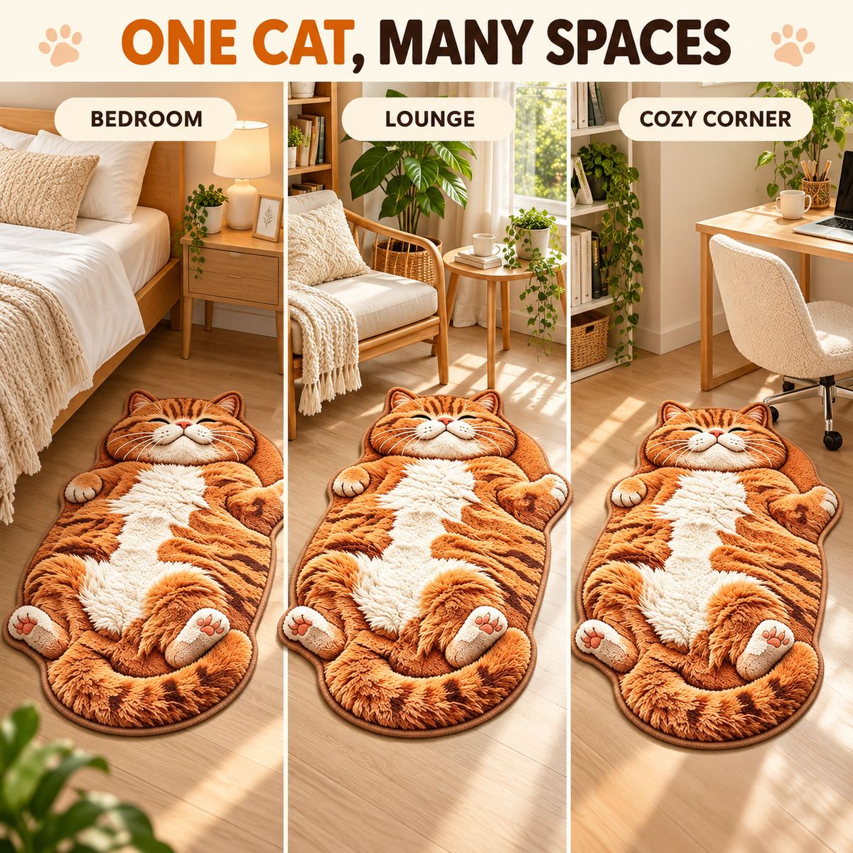 Orange Tabby Cat-Shaped Rug – Plush Accent Rug for Bedrooms & Living Rooms Fursera