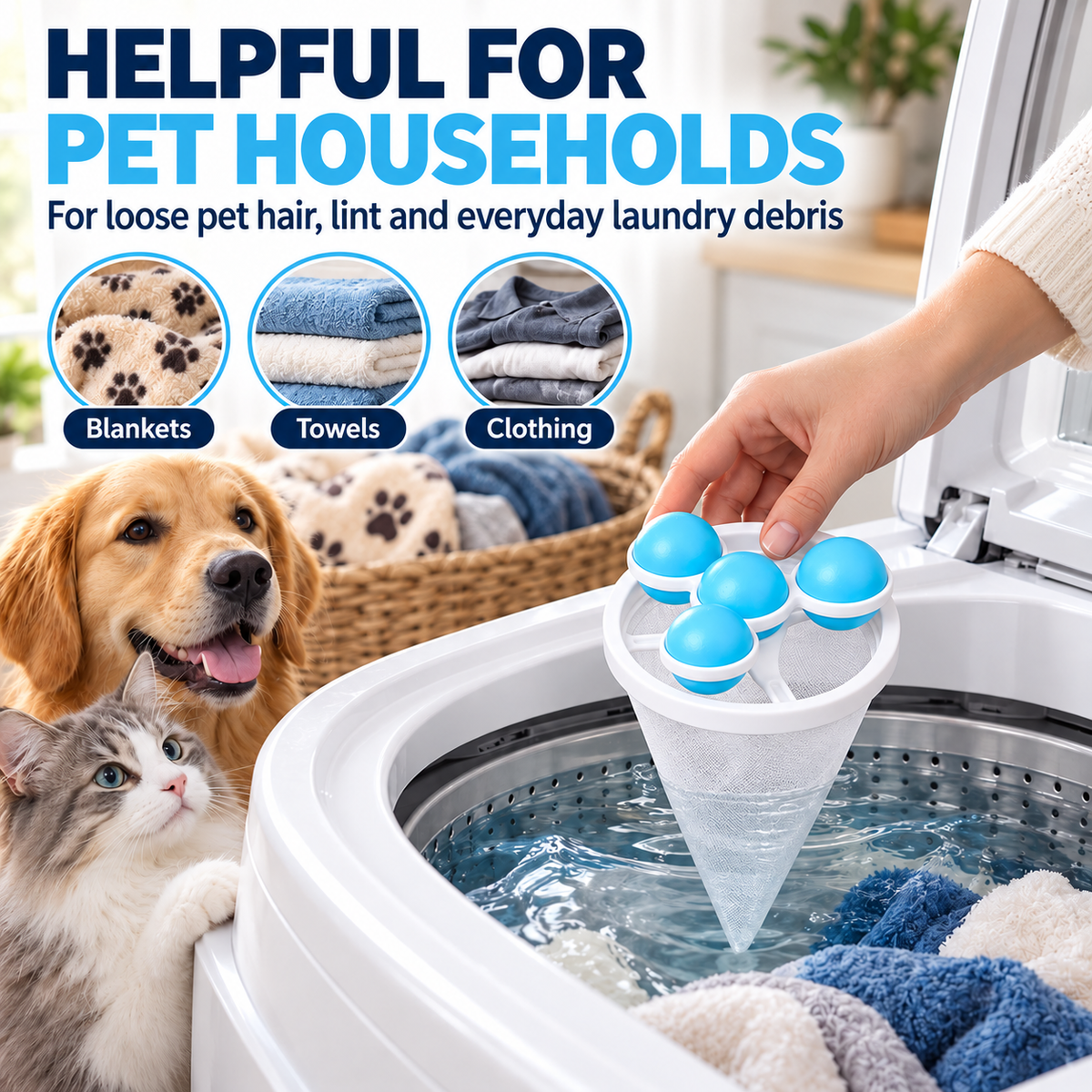 Reusable Floating Pet Hair & Lint Catcher for Top-Loading Washers Fursera