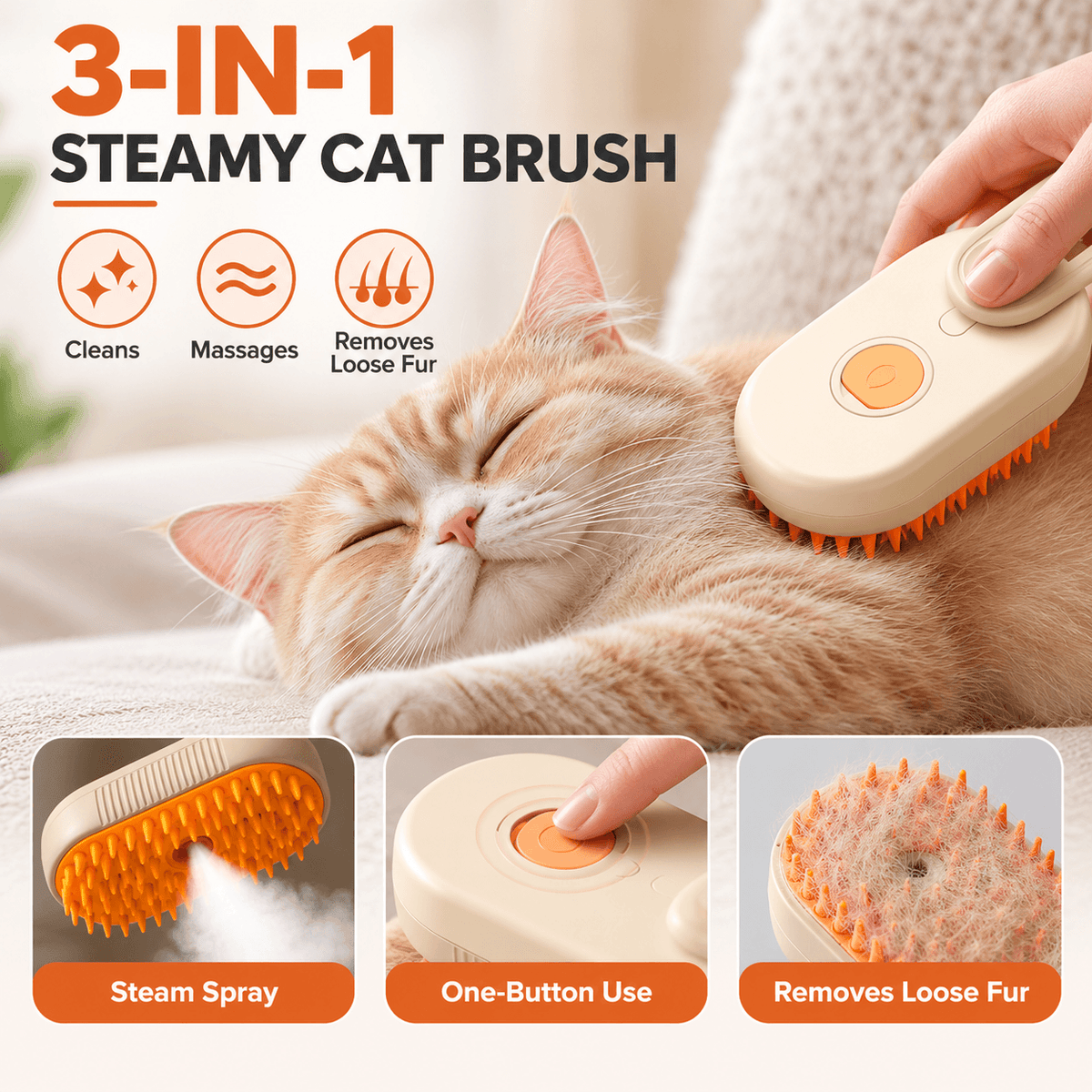 3-in-1 Pet Spray Brush for Cats & Dogs – Groom, Massage & Remove Loose Fur Fursera