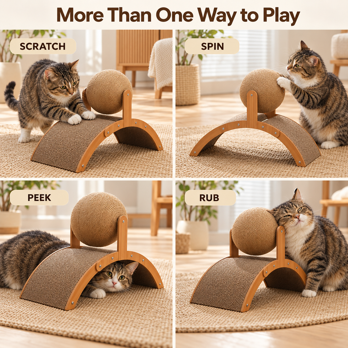 Arch Cardboard Cat Scratcher with Rotating Rope Ball Fursera