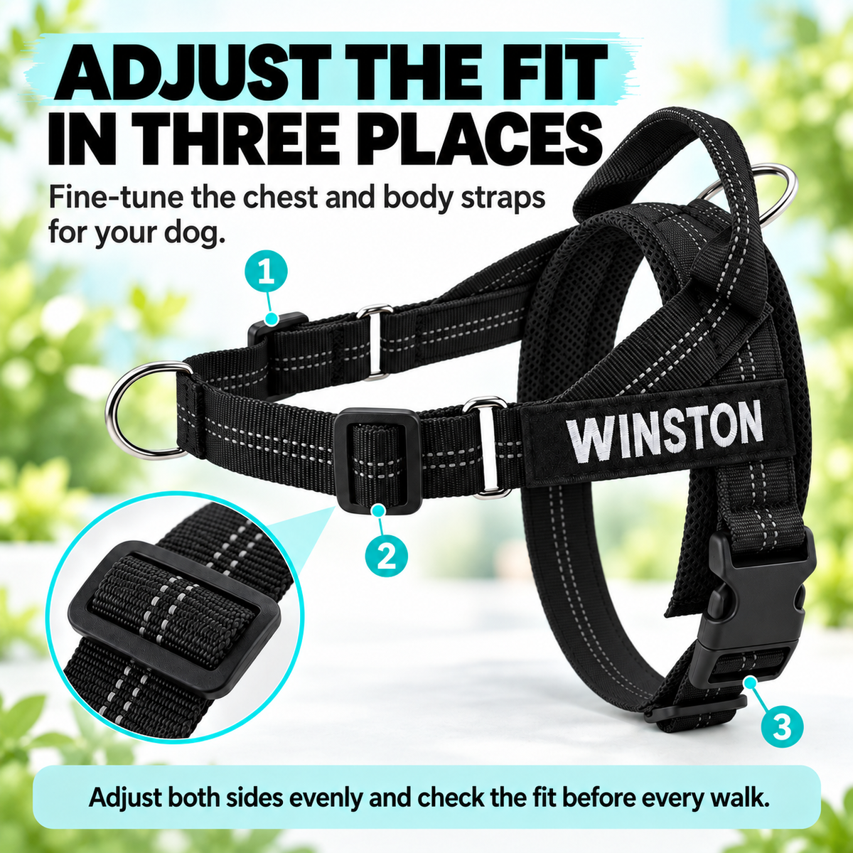 Personalized Dog Harness with Name Patch – Free Matching Color Leash Fursera