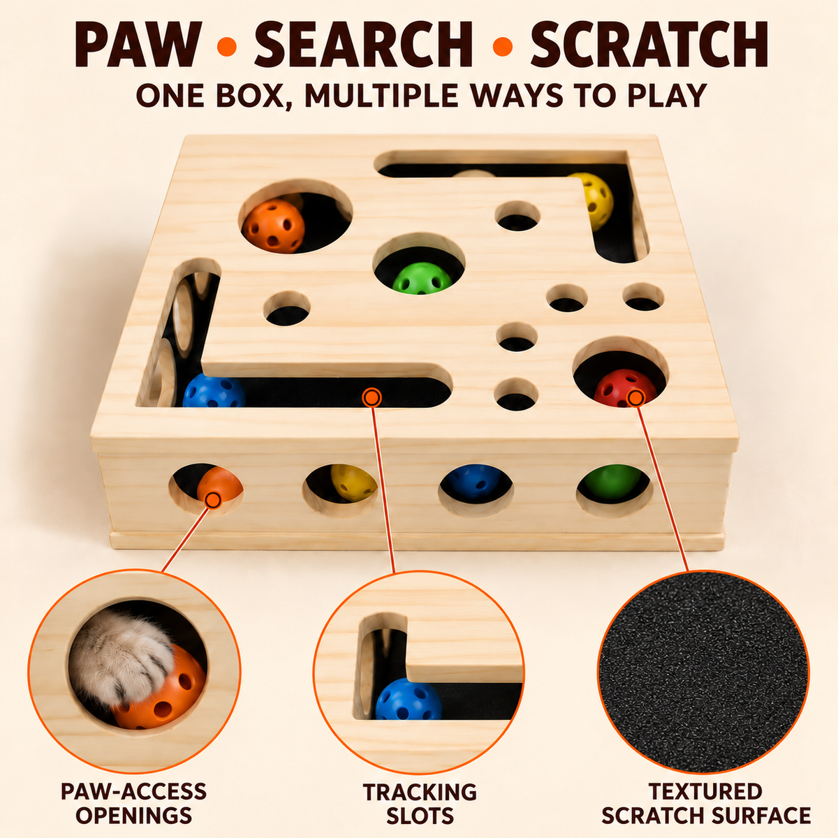 Wooden Cat Puzzle Toy with Built-In Claw-Smoothing Surface Fursera