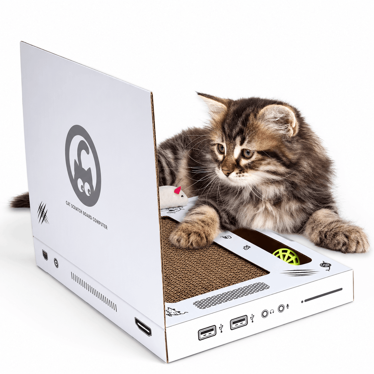 Laptop Cat Scratcher with Mouse Toy & 2 Bell Balls Fursera