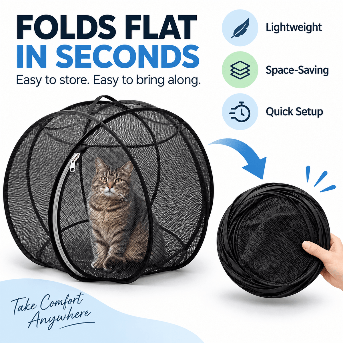 Pop-Up Cat Playpen – Foldable Mesh Tent for Indoor & Outdoor Play Fursera
