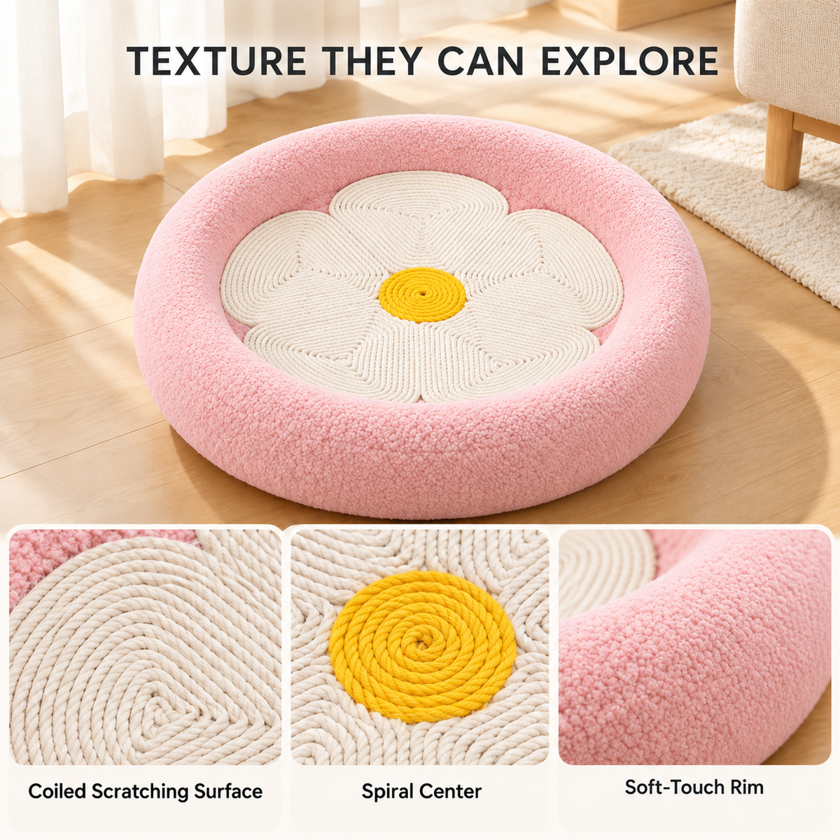 Flower Cat Scratcher Lounge – 2-in-1 Round Cat Scratching Bed Fursera