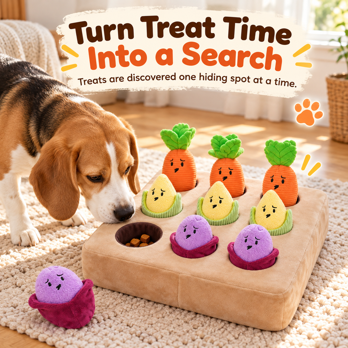 Vegetable Hide-and-Seek Dog Puzzle Toy – 9 Squeaky Plush Veggies Fursera