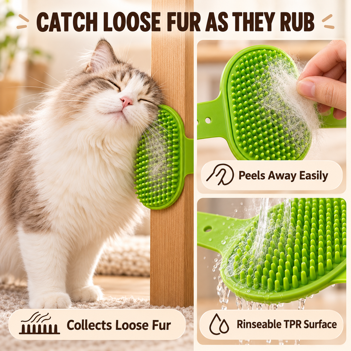 Wraparound Cat Self-Grooming Brush – Furniture-Leg & Handheld Groomer Fursera