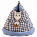 Cozy Gingham Cat Cave Bed – Plush-Lined Hideaway Fursera